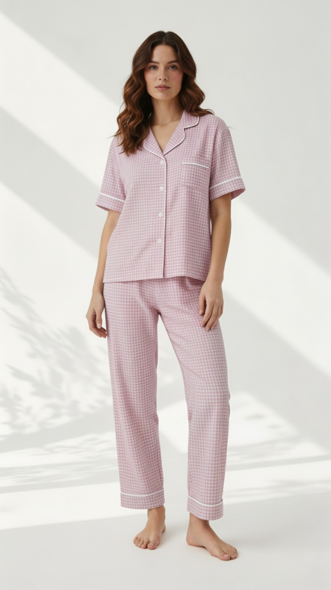 Coral Checks Pajama/SS